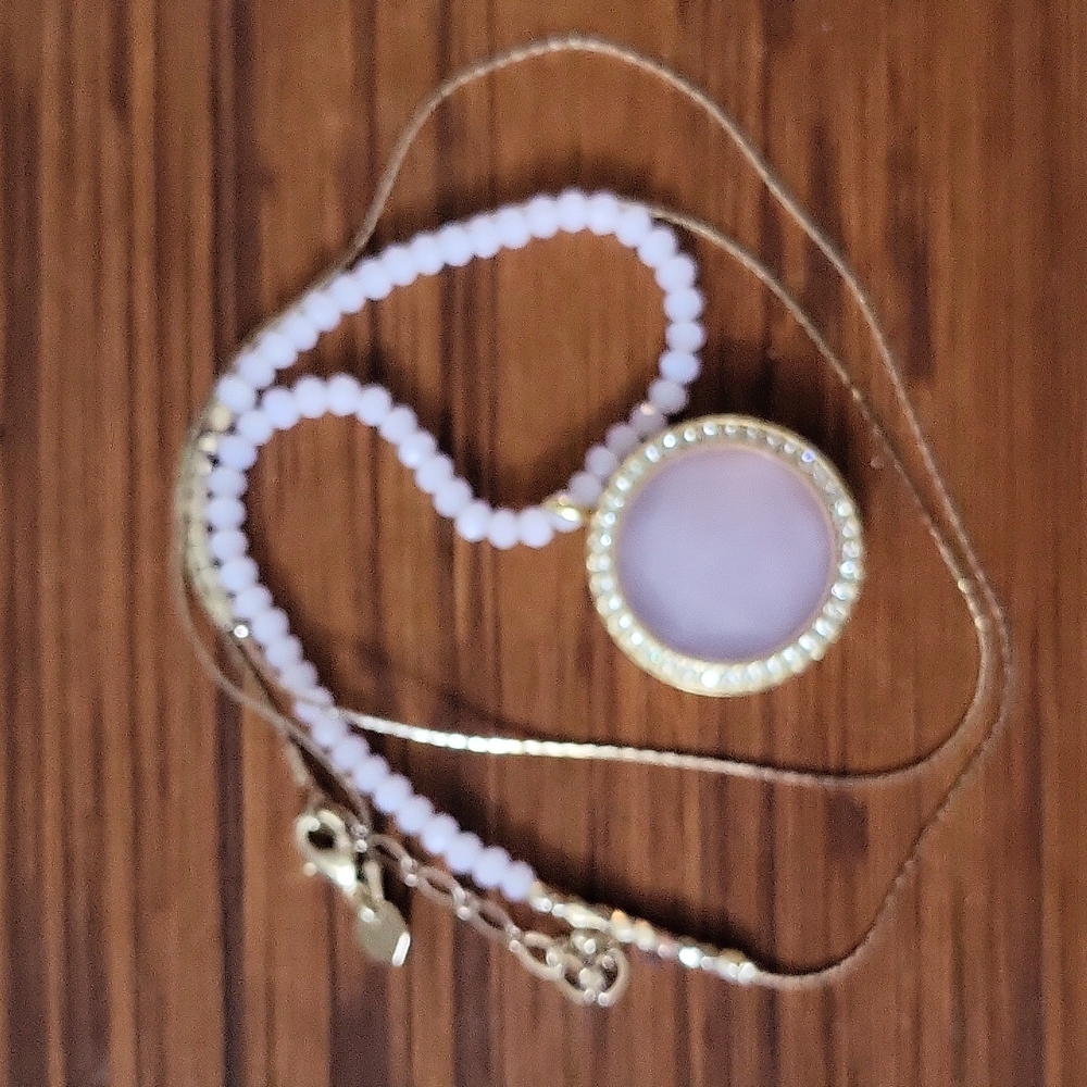 Origami Owl pink crystal Charm holder necklace